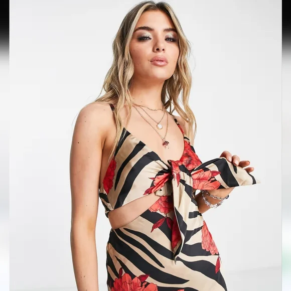 Topshop | Dresses | New Topshop Cut Out Floral Zebra Satin Midi Slip Dress  In Multi Sz 8 | Poshmark